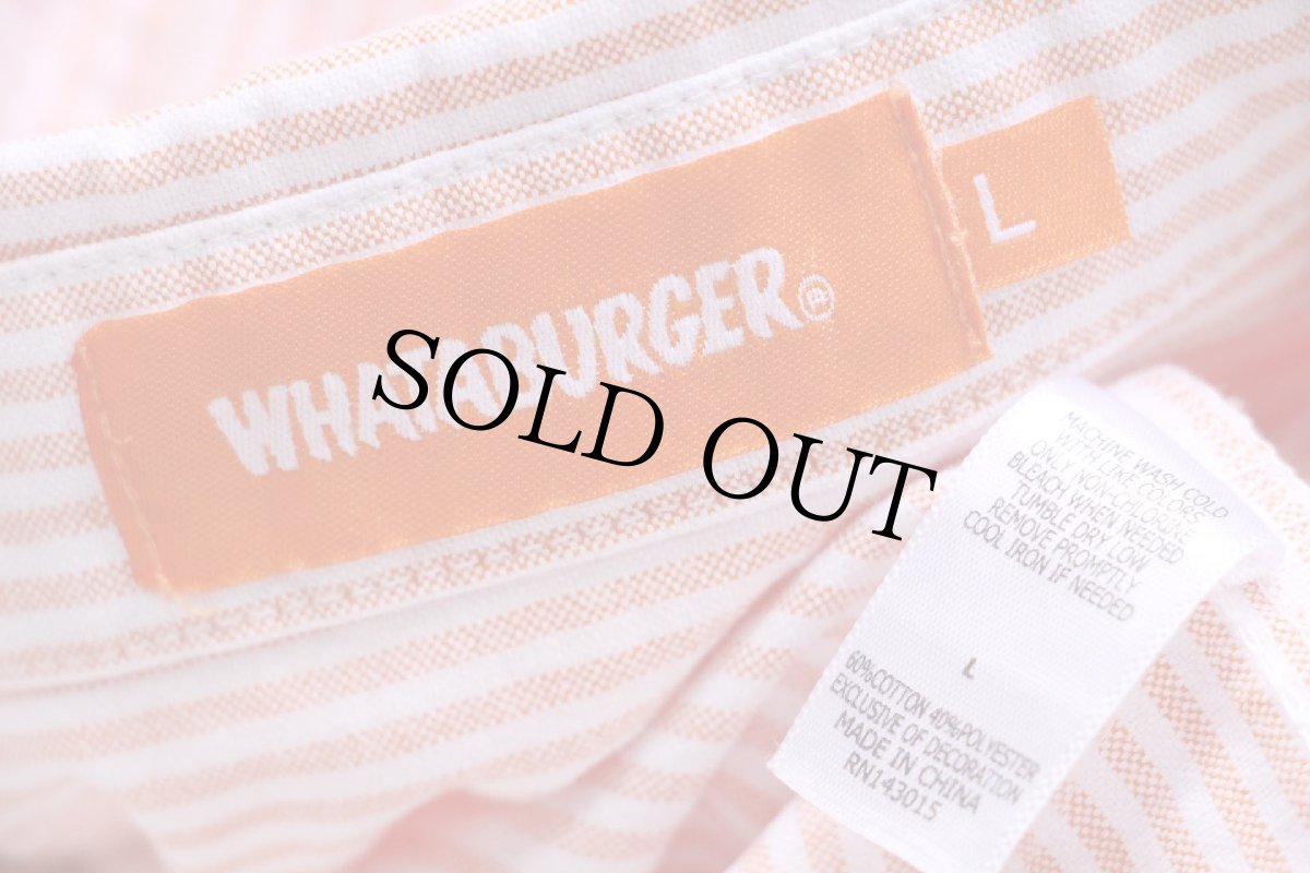 画像4: WHATABURGER ワッタバーガー 刺繍 ストライプ ボタンダウン 半袖 オックスフォード シャツ オレンジ×白 L (4)