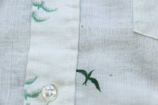 画像6: 70s JCPenney バード 総柄 染み込みプリント 半袖 ガーゼシャツ 薄緑 16.5 (6)