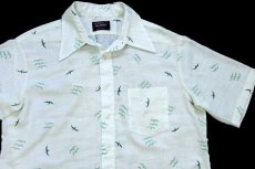 画像3: 70s JCPenney バード 総柄 染み込みプリント 半袖 ガーゼシャツ 薄緑 16.5 (3)