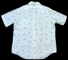 画像2: 70s JCPenney バード 総柄 染み込みプリント 半袖 ガーゼシャツ 薄緑 16.5 (2)