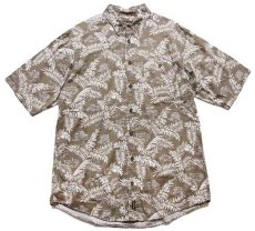画像1: 00s Woolrichウールリッチ リーフ×ジープ 総柄 ボタンダウン 半袖 コットンシャツ L-T (1)