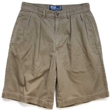 画像1: 90s メキシコ製 ポロ ラルフローレン TYLER SHORT ツータック コットン チノ ショートパンツ グリーングレー W30★136 ショーツ (1)
