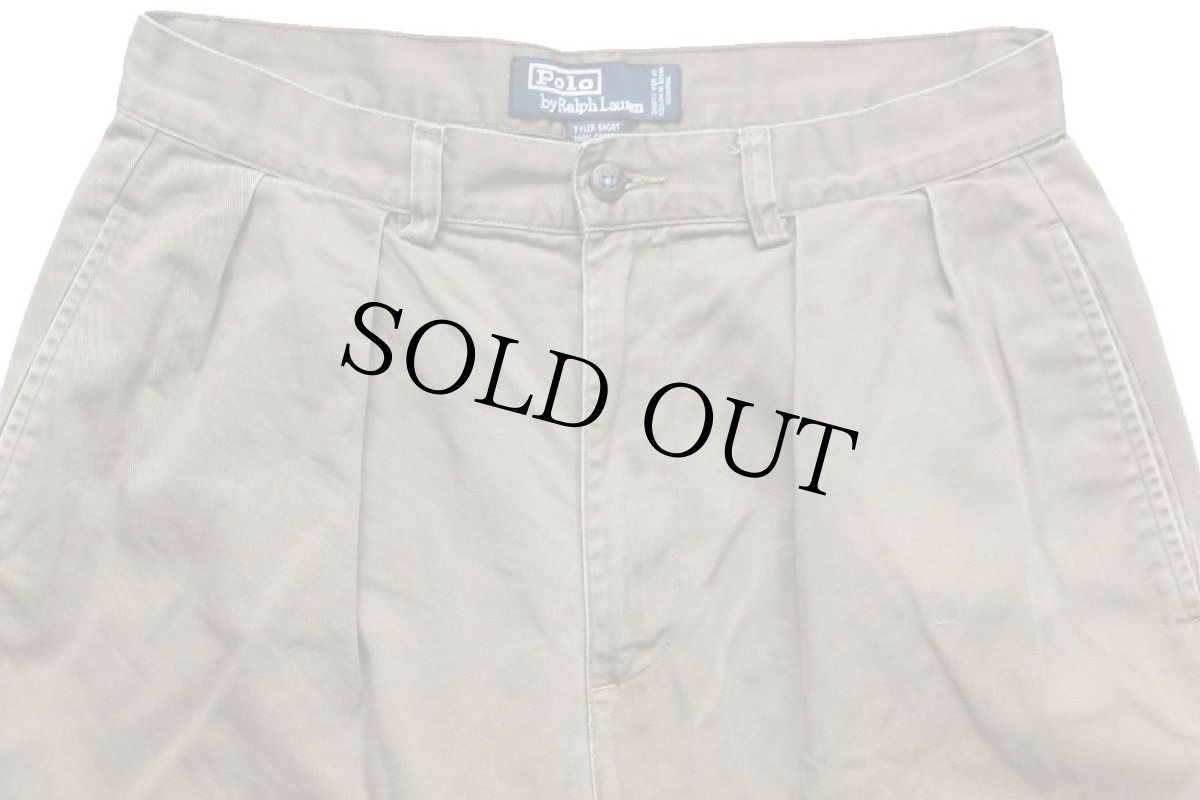 画像3: 90s メキシコ製 ポロ ラルフローレン TYLER SHORT ツータック コットン チノ ショートパンツ グリーングレー W30★136 ショーツ (3)