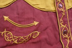 画像4: 00s Scully 刺繍入り ヨーク切り替え 半袖 シルク ウエスタンシャツ バーガンディ×マスタード S (4)