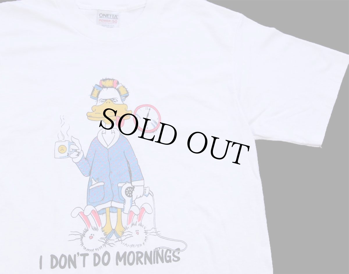 画像1: 90s USA製 I DON'T DO MORNINGS ダック イラスト Tシャツ 白 XL (1)