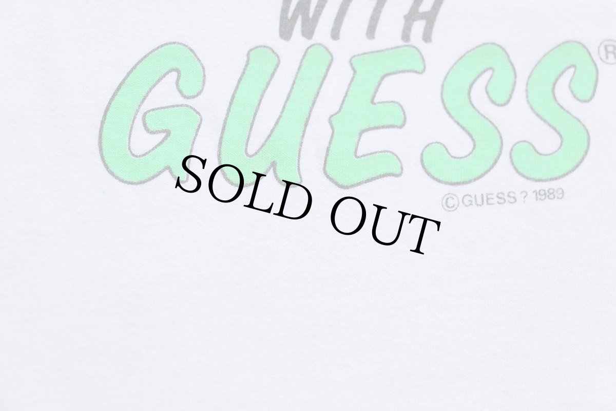 画像6: 80s USA製 GUESS by GEORGES MARCIANO ゲス WORKOUT WITH GUESS ウサギ イラスト 蛍光プリント コットンTシャツ アイボリー (6)