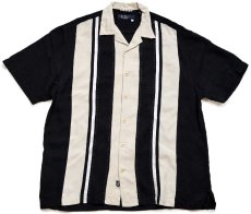 画像1: Nat Nast ツートン 切り替え ステッチ装飾 半袖 オープンカラー シルクシャツ 黒×ベージュ L (1)