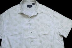 画像3: Nat Nast リーフ 総柄 半袖 シルク×コットンシャツ オフホワイト×薄緑 XXL★特大 (3)