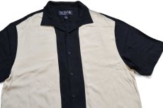 画像3: Nat Nast ツートン 切り替え ステッチ装飾 半袖 オープンカラー シルクシャツ 黒×ベージュ XL (3)