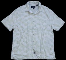 画像1: Nat Nast リーフ 総柄 半袖 シルク×コットンシャツ オフホワイト×薄緑 L (1)