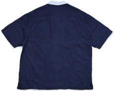 画像2: Nat Nast ツートン 切り替え ステッチ装飾 半袖 オープンカラー シルクシャツ 紺×オフホワイト XL (2)