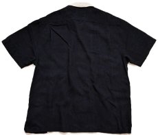画像2: Nat Nast ツートン 切り替え ステッチ装飾 半袖 オープンカラー シルクシャツ 黒×ベージュ L (2)