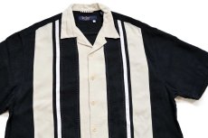画像3: Nat Nast ツートン 切り替え ステッチ装飾 半袖 オープンカラー シルクシャツ 黒×ベージュ L (3)