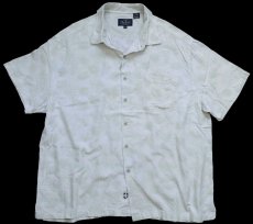 画像1: Nat Nast リーフ 総柄 半袖 シルク×コットンシャツ オフホワイト×薄緑 XXL★特大 (1)