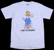 画像2: 90s USA製 I DON'T DO MORNINGS ダック イラスト Tシャツ 白 XL (2)