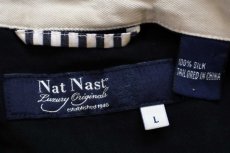 画像4: Nat Nast ツートン 切り替え ステッチ装飾 半袖 オープンカラー シルクシャツ 黒×ベージュ L (4)