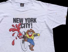 画像1: 90s USA製 NEW YORK CITY ! SALSA カウボーイ イラスト Pace ロゴ 両面プリント Tシャツ 白 L (1)