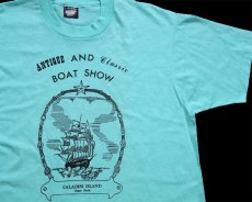 画像1: 90s USA製 ANTIQUE AND Classic BOAT SHOW CALADESI ISLAND State Park 帆船 アート Tシャツ ティファニーブルー L (1)