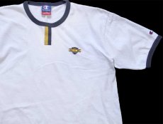 画像1: 00s Championチャンピオン U OF D チョコチン コットン リンガーTシャツ 白×紺 (1)