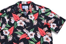 画像3: ハワイ製 RJC LTD. Hawaii Aloha ハイビスカス オープンカラー コットン アロハシャツ 黒 M (3)