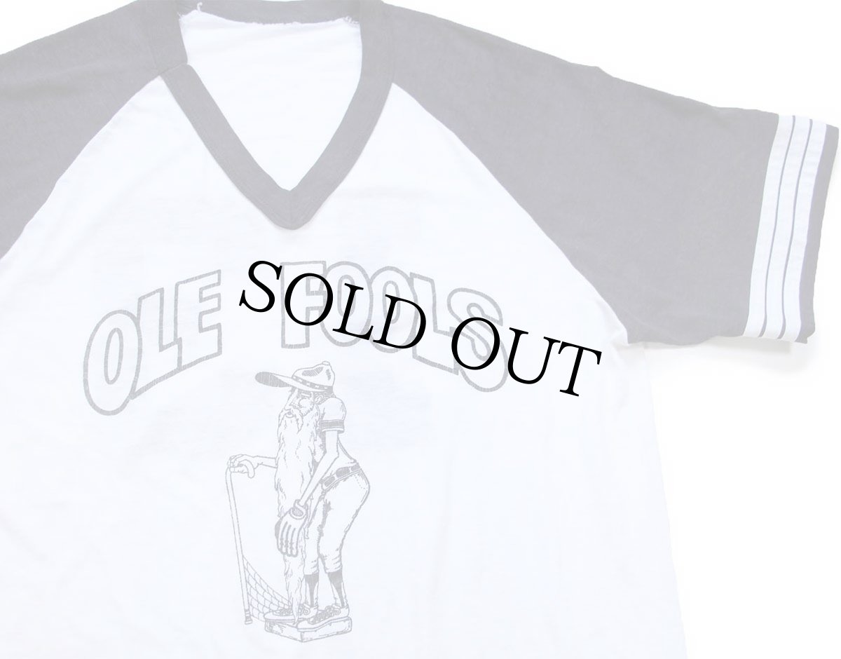 画像1: 80s OLE FOOLS 13 ナンバリング ツートン 切り替え Vネック アスレチックTシャツ 白×黒 (1)