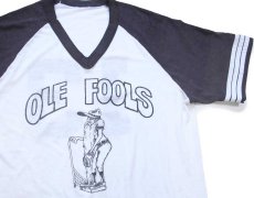 画像1: 80s OLE FOOLS 13 ナンバリング ツートン 切り替え Vネック アスレチックTシャツ 白×黒 (1)