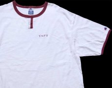 画像1: 90s USA製 Championチャンピオン TAFT チョコチン コットン リンガーTシャツ 白×ワインレッド XL (1)