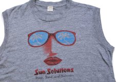 画像1: 80s USA製 Sun Solutions サングラス ヤシの木 アート ノースリーブ Tシャツ 杢グレー XL (1)