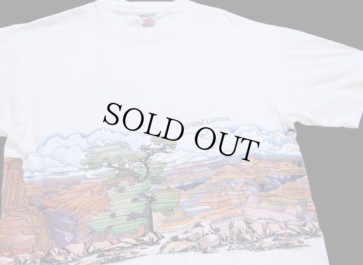 画像1: 90s USA製 Grand Canyon アート 両面プリント コットンTシャツ 白 L★グランドキャニオン国立公園 (1)