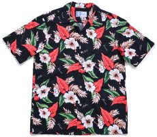 画像1: ハワイ製 RJC LTD. Hawaii Aloha ハイビスカス オープンカラー コットン アロハシャツ 黒 M (1)