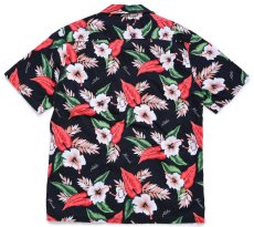 画像2: ハワイ製 RJC LTD. Hawaii Aloha ハイビスカス オープンカラー コットン アロハシャツ 黒 M (2)