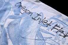 画像4: 00s Oregon Inlet Fishing Center カジキ マグロ サメ アート オールオーバープリント コットンTシャツ 杢ライトグレー M (4)