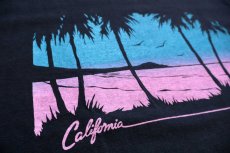 画像4: 90s USA製 CALIFORNIA ヤシの木 ビーチ アート コットンTシャツ 黒 フェード L (4)