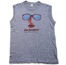 画像2: 80s USA製 Sun Solutions サングラス ヤシの木 アート ノースリーブ Tシャツ 杢グレー XL (2)