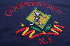 画像4: 90s USA製 MV SPORT COOPERSTOWN N.Y. 刺繍&アップリケ コットンTシャツ 紺 L (4)