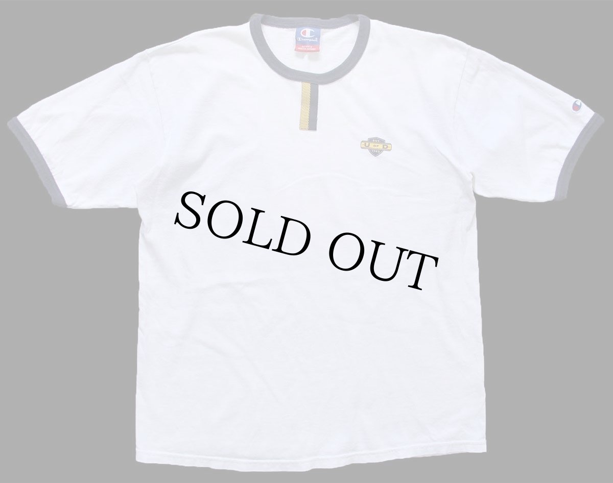 画像2: 00s Championチャンピオン U OF D チョコチン コットン リンガーTシャツ 白×紺 (2)