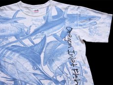 画像3: 00s Oregon Inlet Fishing Center カジキ マグロ サメ アート オールオーバープリント コットンTシャツ 杢ライトグレー M (3)