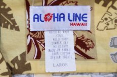 画像5: ハワイ製 ALOHA LINE ティキ ハイビスカス パイナップル ウクレレ リーフ オープンカラー コットン アロハシャツ L (5)