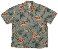 画像1: ハワイ製 PARADISE FOUND 極楽鳥花 オープンカラー レーヨン アロハシャツ L (1)