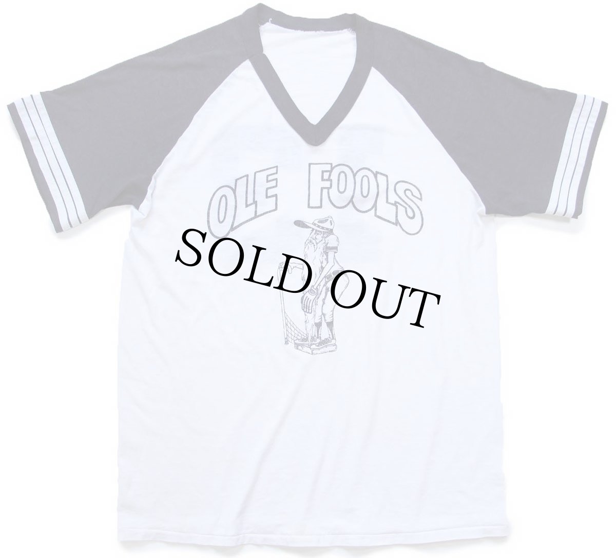 画像2: 80s OLE FOOLS 13 ナンバリング ツートン 切り替え Vネック アスレチックTシャツ 白×黒 (2)
