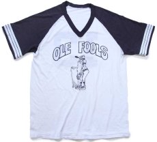 画像2: 80s OLE FOOLS 13 ナンバリング ツートン 切り替え Vネック アスレチックTシャツ 白×黒 (2)