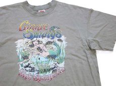画像1: 90s USA製 Ginnie Springs マーメイド フィッシュ イラスト コットンTシャツ カスタム グリーングレー XL (1)