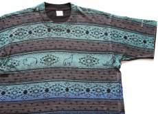 画像1: 90s USA製 YELLOWSTONE ネイティブ柄 グラデーション オールオーバープリント コットンTシャツ L★イエローストーン国立公園 (1)
