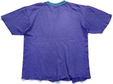 画像3: 90s USA製 Championチャンピオン ワンポイント スクリプト ロゴ刺繍 リブライン コットンTシャツ 薄紫 フェード L (3)
