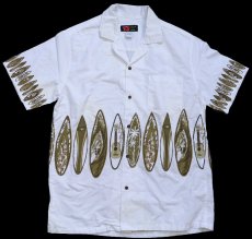 画像1: ハワイ製 Ali'i Fashions サーフボード オープンカラー コットン アロハシャツ 白 (1)