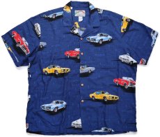 画像1: ハワイ製 PARADISE FOUND PONTIAC GTO 総柄 オープンカラー レーヨンシャツ XL★アロハ (1)