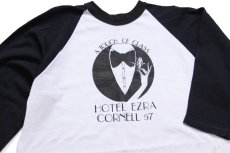 画像3: 70s USA製 RUSSELLラッセル HOTEL EZRA CORNELL 57 アート 七分袖 ラグランTシャツ 白×黒 XL (3)