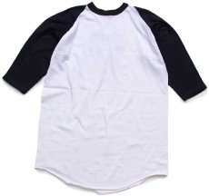 画像2: 70s USA製 RUSSELLラッセル HOTEL EZRA CORNELL 57 アート 七分袖 ラグランTシャツ 白×黒 XL (2)