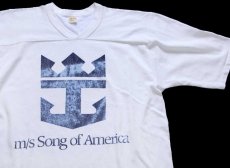 画像1: 80s USA製 Velva Sheen m/s Song of America Royal Caribbean ロゴ Vネック コットン×ナイロン アスレチックTシャツ 白 L (1)