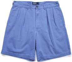 画像1: 90s メキシコ製 ポロ ラルフローレン TYLER SHORT ツータック コットン チノ ショートパンツ ライトブルー W36★160 ショーツ (1)